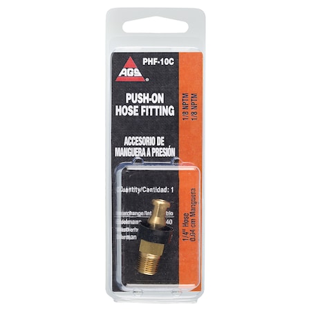 Ags Brass Push-On Hose Fitting, 1/4 Hose, Male (1/8-27 NPT), 1/card PHF-10C